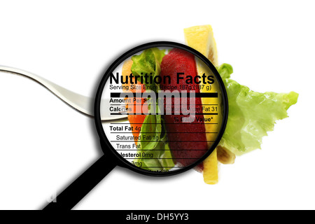 Fatti di nutrizione testo nella lente di ingrandimento Foto Stock