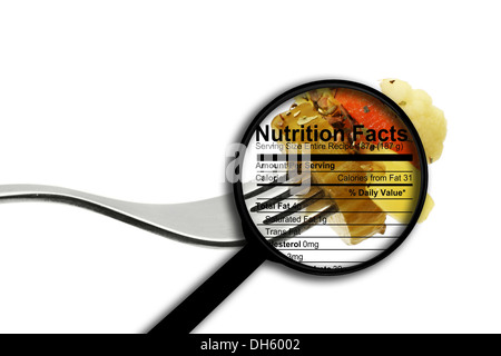 Fatti di nutrizione testo nella lente di ingrandimento Foto Stock