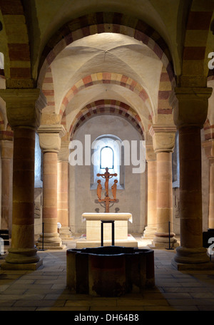 Ala orientale della cripta, tomba della Dinastia Salian, Romanico più grande sala colonne in Europa, Cattedrale di Speyer Foto Stock