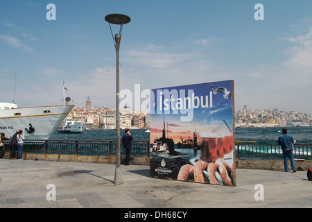 Vista dal quartiere Eminoenue verso la parte europea della città sul Corno d'oro e il porto, Istanbul, Turchia Foto Stock