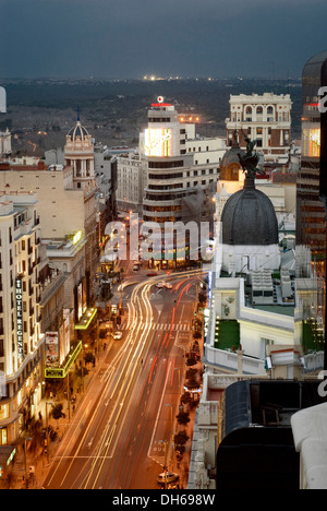 Capitol Building, crepuscolo, Gran Via, Madrid, Spagna, Europa Foto Stock