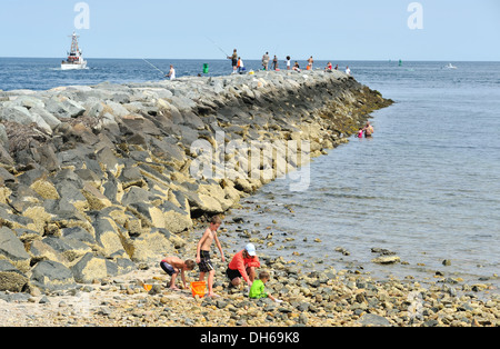 Riunione di famiglia i serbatoi con la bassa marea. Stati Uniti Guardacoste, Grand Isle di uscire dal canale di Cape Cod, Sandwich, Massachusetts, STATI UNITI D'AMERICA. Foto Stock