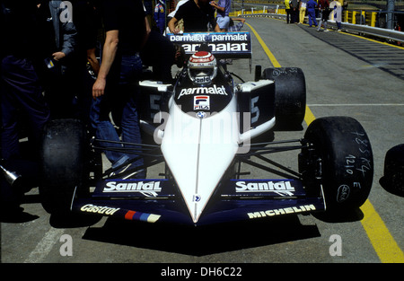 Nelson Piquet in Brabham BMW propulsori BT52 al GP di Gran Bretagna, è andato a vincere il titolo mondiale.Silverstone, Inghilterra 1983. Foto Stock