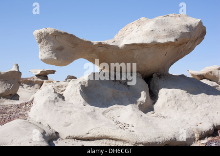 Uncino dalla forma strana. Bisti De-Na-Zin Wilderness, San Juan County, New Mexico, USA. Foto Stock