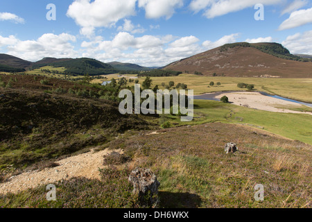 Area di Braemar, Scozia. Vista panoramica del fiume Dee e Mar Lodge Estate. Foto Stock