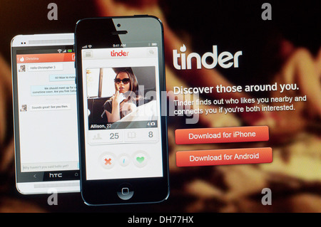 Il sito web di Tinder, un online dating app. Foto Stock