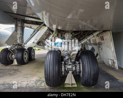 Carrello di atterraggio di un jumbo jet aereo di linea Foto Stock