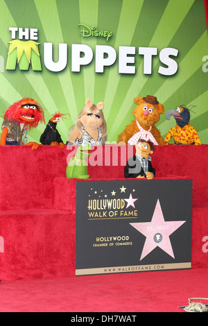 Animale Miss Piggy Fozzy Bear Gonzo Kermit Frog Muppets sono onorato con una stella sulla Hollywood Walk of Fame di Los Angeles in California Foto Stock