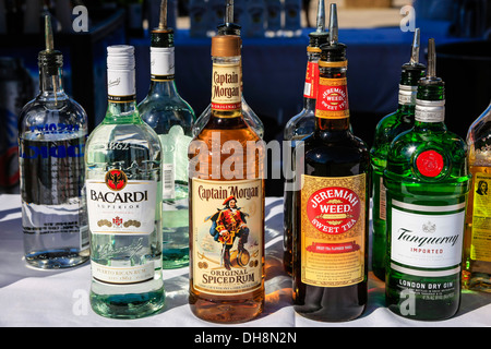 Bottiglie di liquori - Whisky, rum, vodka Foto Stock