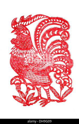 Carta tagliata zodiac rooster Foto Stock