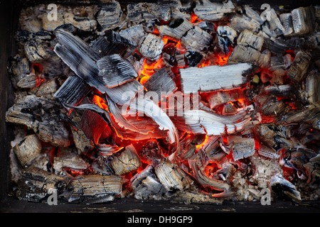 Close-up di carbone che brucia Foto Stock