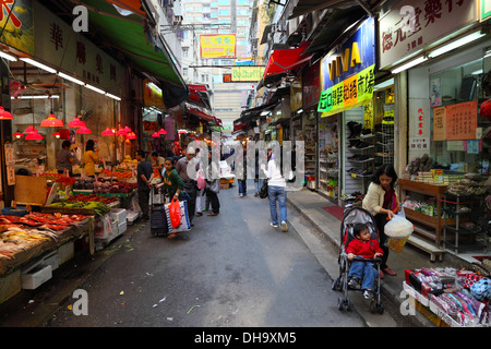 Strada del mercato nel centro di Hong Kong Foto Stock