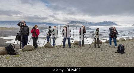 Seminario pratico sulla foto, Hoffellsjokull ghiacciaio, vicino Hornafjordur, Islanda Foto Stock