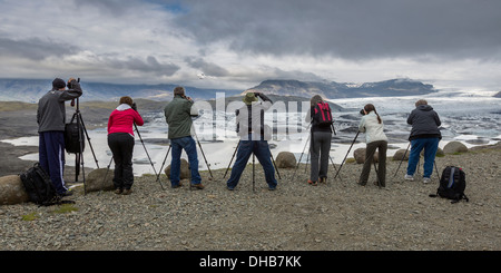 Seminario pratico sulla foto, Hoffellsjokull ghiacciaio, vicino Hornafjordur, Islanda Foto Stock