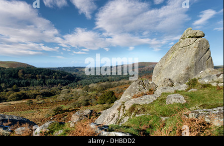 Guardando verso Burrator dalle piste di discesa su Tor Dartmoor Foto Stock