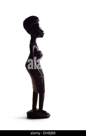 Silhouette di African Statua della Ragazza su sfondo bianco Foto Stock