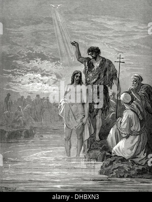Il Nuovo Testamento. Vangelo di Matteo. Capitolo III. Il Battesimo di Gesù. Gustave Dore il disegno. Incisione di Ligny. Foto Stock