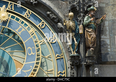 Orloj - l'orologio astronomico di Praga sulla parete del municipio Foto Stock