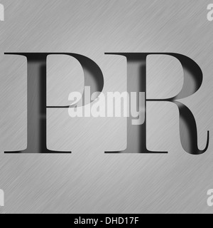 Relazioni pubbliche iscrizione illuminato con diagonale di luce a strisce Foto Stock