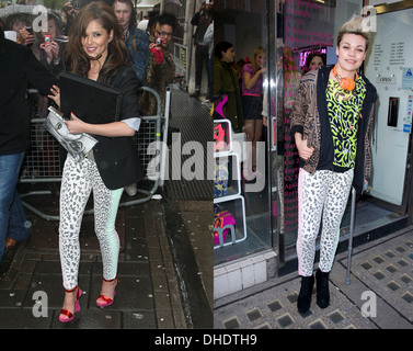 Chi la indossava meglio? Cheryl Cole lasciando BBC Radio 1 studios Londra Inghilterra - 25.04.12 Georgie Okell a Foto Stock