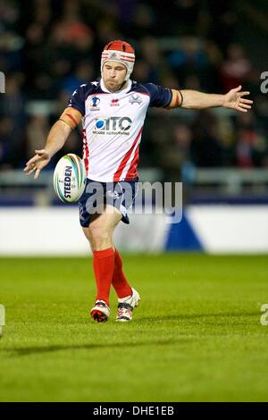 Salford, Regno Unito. 07 Nov, 2013. Craig Priestley (USA Southampton Dragons) durante la Coppa del Mondo di Rugby group C/D gioco tra Scozia e Stati Uniti d'America dall'AJ Bell Stadium. Credito: Azione Sport Plus/Alamy Live News Foto Stock