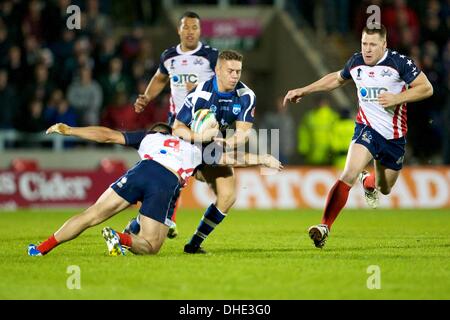 Salford, Regno Unito. 07 Nov, 2013. Mike Garvey (USA Ipswich getti) durante la Coppa del Mondo di Rugby group C/D gioco tra Scozia e Stati Uniti d'America dall'AJ Bell Stadium. Credito: Azione Sport Plus/Alamy Live News Foto Stock