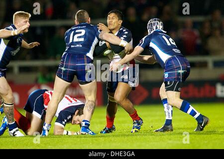 Salford, Regno Unito. 07 Nov, 2013. Dale Ferguson (Scozia Huddersfield Giants) durante la Coppa del Mondo di Rugby group C/D gioco tra Scozia e Stati Uniti d'America dall'AJ Bell Stadium. Credito: Azione Sport Plus/Alamy Live News Foto Stock