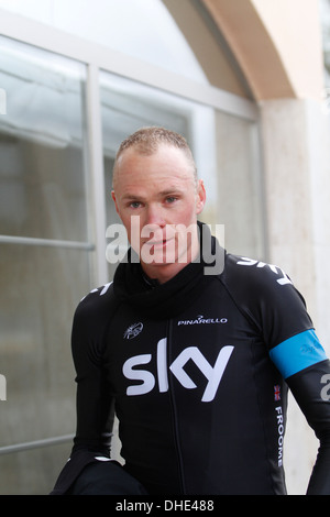 Chris Froome visto dopo una stagione di formazione nella sua pre-stagione trovanella fase isola di Mallorca, in Spagna. Foto Stock