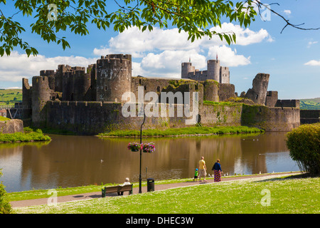 Castello di Caerphilly, Gwent, Wales, Regno Unito, Europa Foto Stock