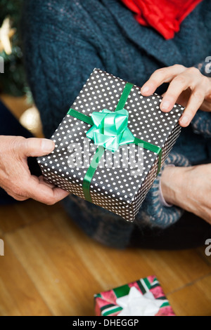 Giovane Azienda Natale presente in negozio Foto Stock