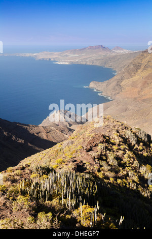 Costa, Anden Verde, Puerto de las Nieves e Faneque montagna, Tamadapa parco naturale, Gran Canaria Isole Canarie Spagna Foto Stock