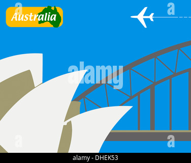 Illustrazione della Sydney Opera House e il Ponte del Porto di Sydney, Australia Pacific Foto Stock
