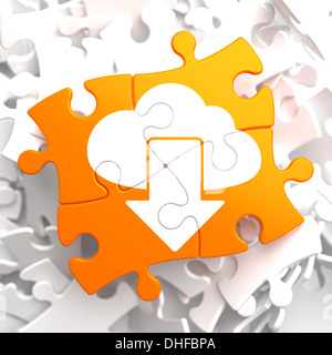 Il cloud con icona a forma di freccia su Orange Puzzle. Foto Stock