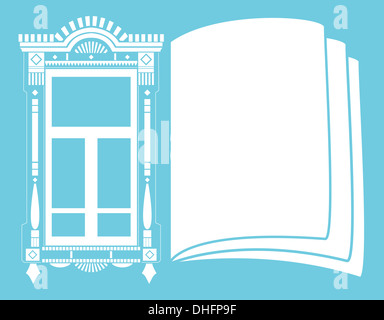 Simbolo della cultura russa nella forma di una finestra tradizionale e il libro aperto. Foto Stock