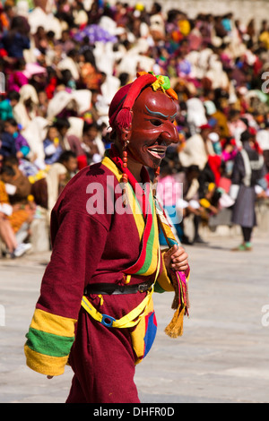 Il Bhutan, Thimpu Dzong, Tsechu annuale, festival Atsara, buffone mascherato Foto Stock