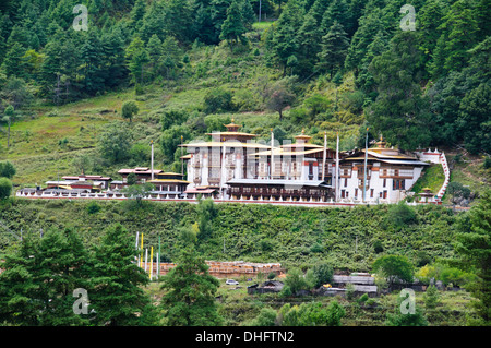 Kurjey Lhakhang,Buddista Bhutanese santo tempio complesso,costituito da tre edifici,dopo Guru Rinpoce,Bumthang,Bhutan Foto Stock