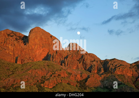 Luna su montagne Organ, vicino Dripping Springs, Nuovo Messico USA Foto Stock