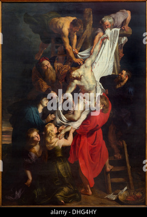 Anversa - innalzamento della croce dal pittore barocco Peter Paul Rubens nella cattedrale di Nostra Signora Foto Stock