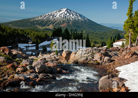 Mount Bachelor da due cadute lungo la rotta Top Trail in tre sorelle Wilderness area della Deschutes National Forest. Foto Stock