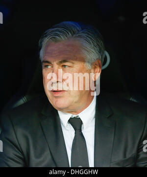 Madrid, Spagna. 9 Nov, 2013. Carlo Ancelotti durante una spagnola La Liga partita di calcio tra il Real Madrid e Real Sociedad al Santiago Bernabeu di Madrid in Spagna, il 9 novembre 2013.Foto: Rodrigo Garcia/NurPhoto © Rodrigo Garcia/NurPhoto/ZUMAPRESS.com/Alamy Live News Foto Stock