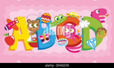 Illustrazione di ABCD contro sfondo rosa Foto Stock