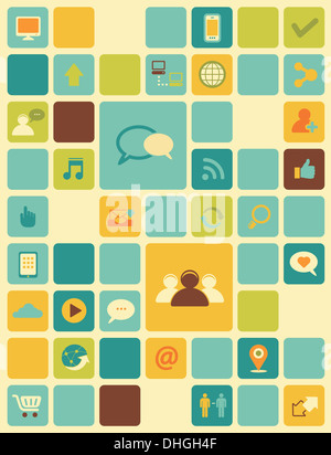 Illustrazione delle icone di internet su sfondo colorato Foto Stock