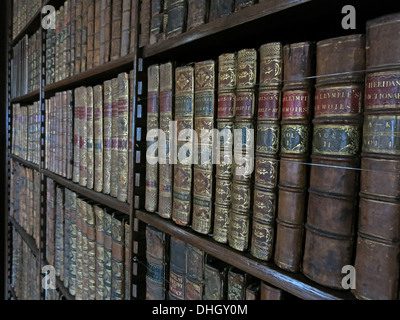 Libri nella biblioteca formale, nella sala Dunham Massey House, NT vicino ad Altrincham, Cheshire, Inghilterra, Regno Unito, WA14 4SJ Foto Stock