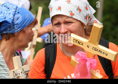 I cristiani ortodossi pellegrinaggio al monte santo di Grabarka in Polonia Foto Stock