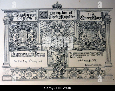 Biglietto d'ingresso per l'incoronazione del re Giorgio V, la regina Maria, per 1911, ammettete una dottoressa di Stamford, di Dunham Massey NT Altrincham Cheshire, Inghilterra Foto Stock