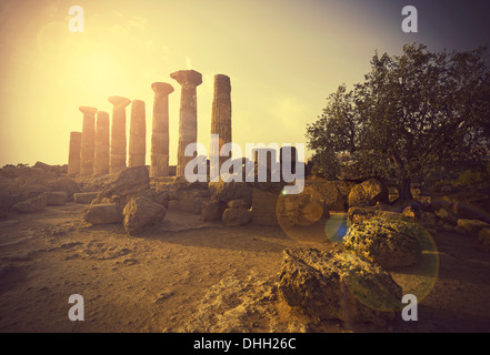 Resti del Tempio di Eracle nella valle dei templi, Agrigento-Sicily Foto Stock