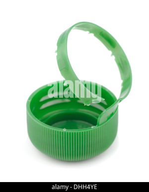 Verde bottiglia di plastica tappo isolato su bianco Foto Stock