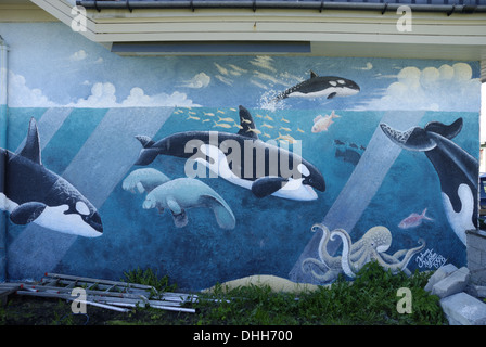 Orca murale in Andenes Foto Stock