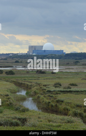 Sizewell B vista attraverso Minsmere da Dunwich Heath Foto Stock