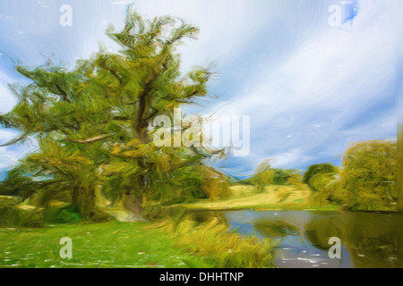 La pittura digitale di un colorato paesaggio inglese Foto Stock